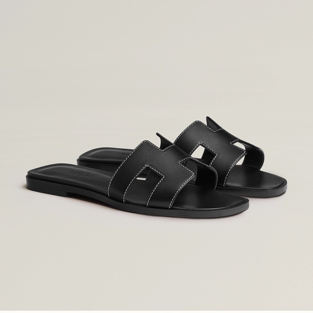 Hermes Oran Sandals Noir Sz 40 Worn Once